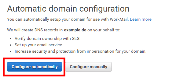 Workmail Domain Configure automatically
